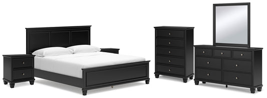 Lanolee California King Panel Bed with Mirrored Dresser, Chest and 2 Nightstands