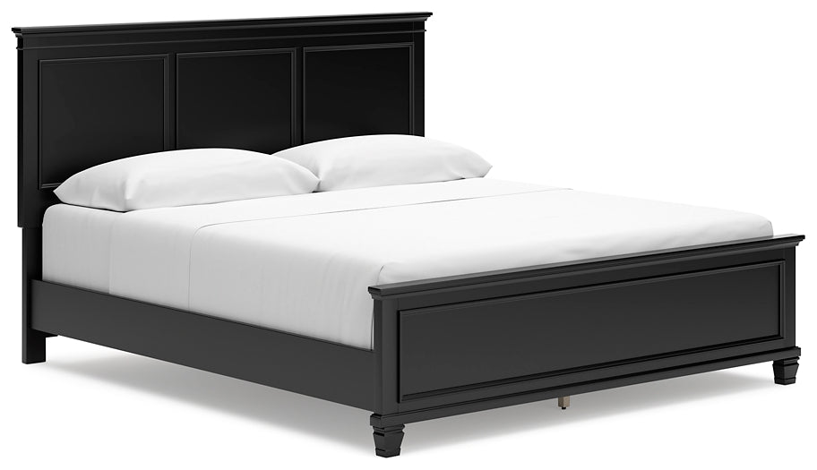 Lanolee California King Panel Bed with Mirrored Dresser, Chest and Nightstand