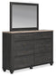 Nanforth King Panel Bed with Mirrored Dresser and Nightstand